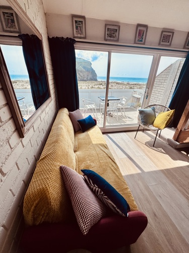 Lounger area overlooking beach