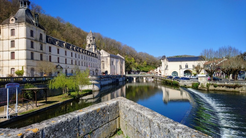 The medieval abbey and River Dronne at Brant&ocirc;me, the Venice of the P&eacute;rigord, Dordogne