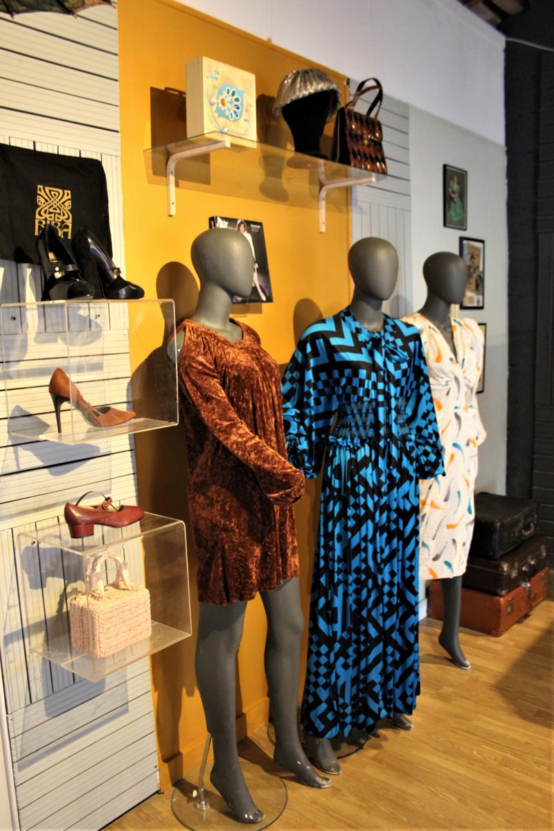 Vintage fashion pieces from the mid-20th century at the Beaux Souvenirs museum, North Dordogne