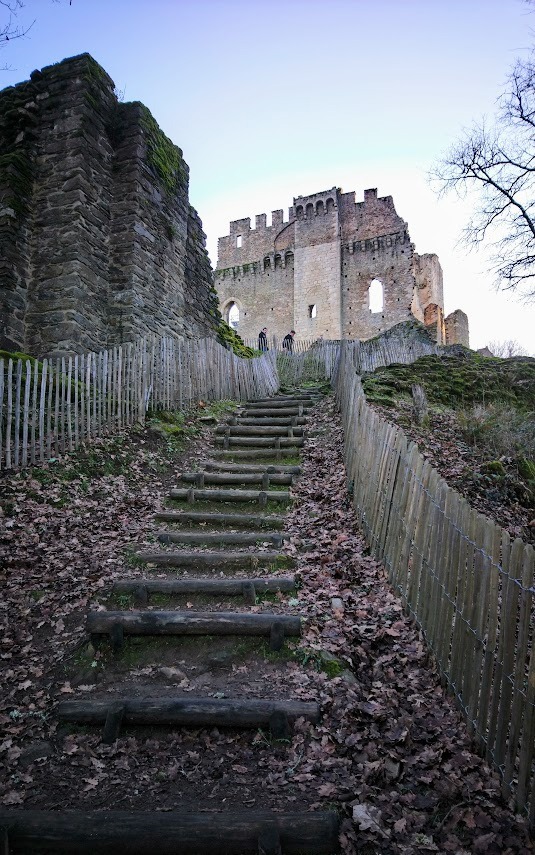 The ruins of Chalucet Castle Stone ruins of Chalucet castle against dull December sky