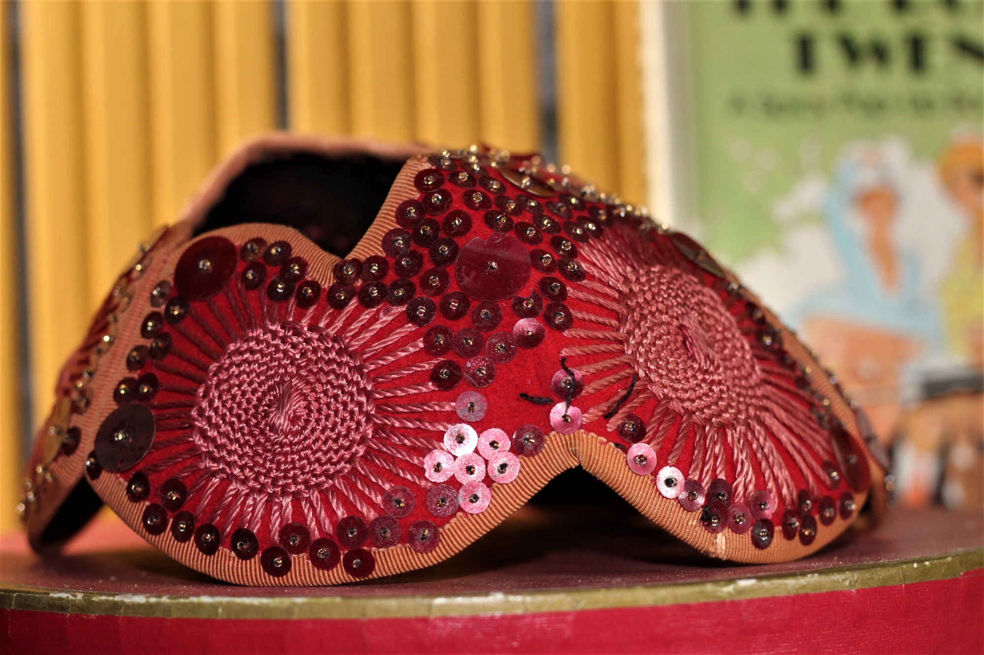 1920's red flapper hat 1920's red sequineed skull cap by Hattie Carnegie