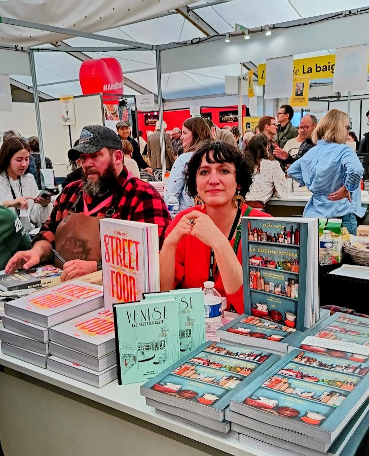 Authors and cookbooks on a stall at Périgueux's Gourmet Book Festival