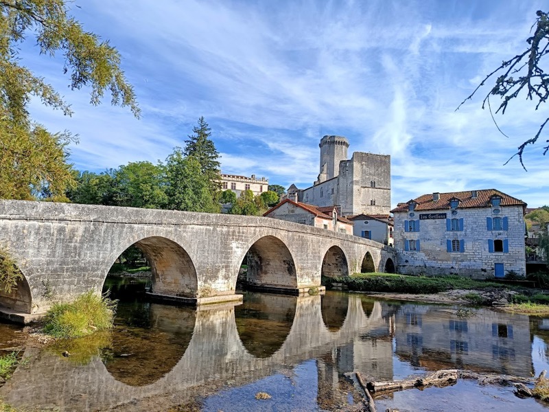 The medieval fortress and Renaissance palace of the Château de Bourdeilles above the River Dronne, ten minutes from Brantôme