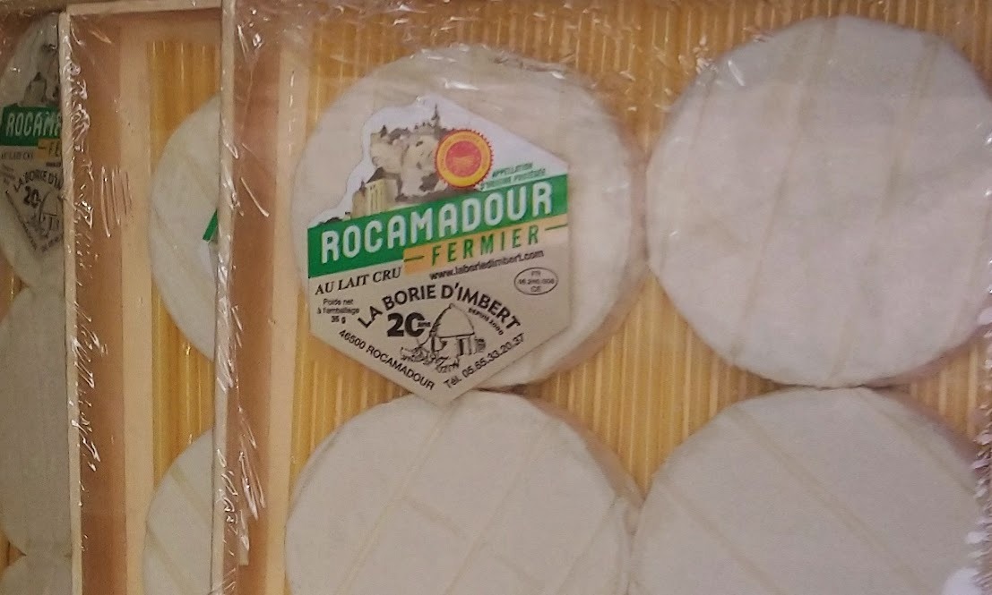 Rocamadour round flat Goats cheese on a cellophane tray