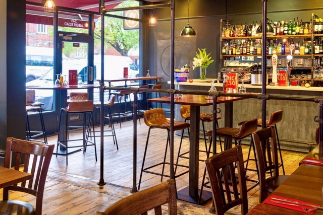 Bar stools and bar at Nicholsons Tapas
