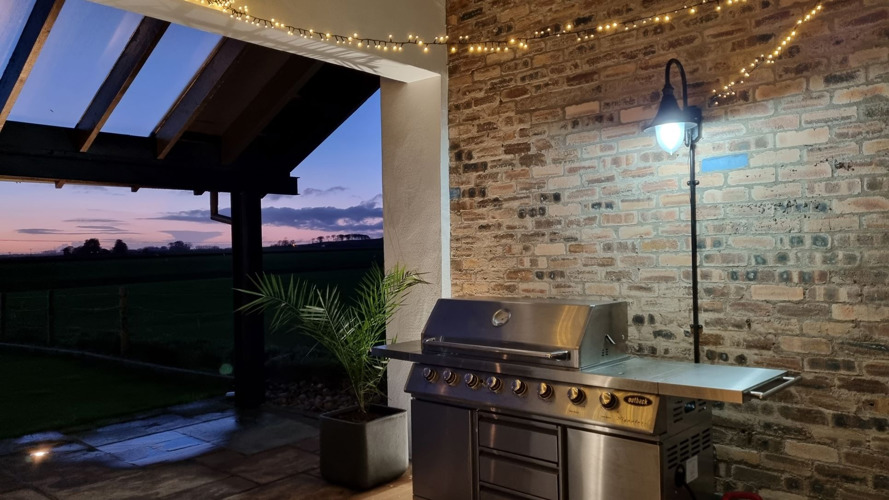 night time view of BBQ with lights
