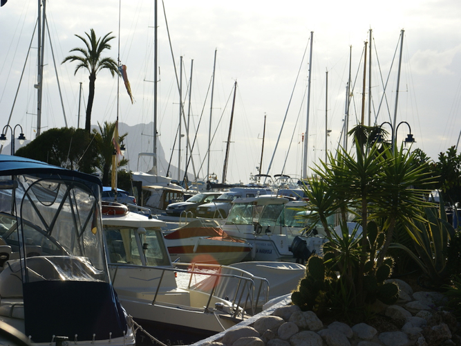 The boats at Moraira marina, where boat hire and watersports are available