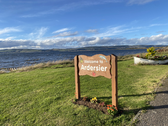 Welcome sign as you enter the coastal village of Ardersier