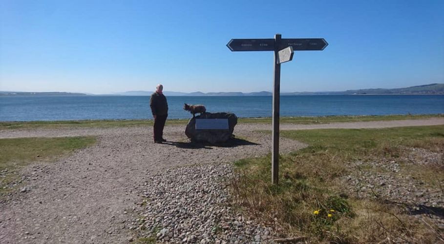 Shore path and sign post on Ardersier Common