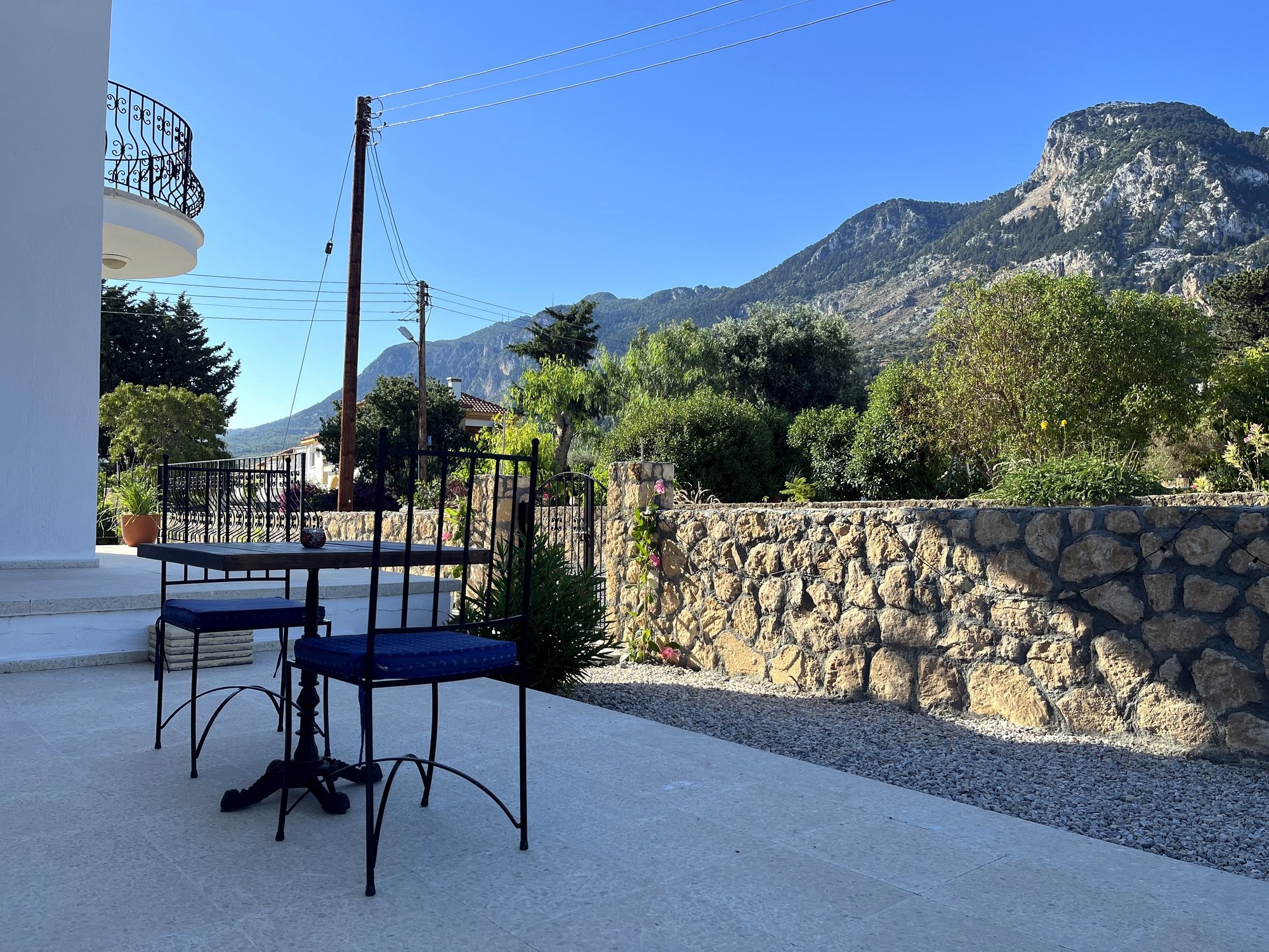 Outdoor terrace at Villa Zeytin with mountain views in North Cyprus