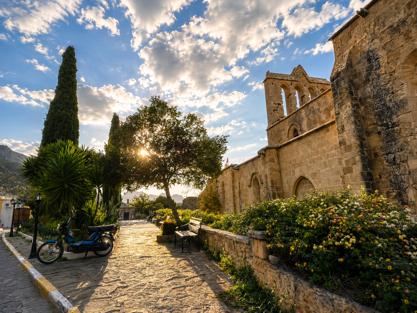 Bellapais Abbey beside the village lanes and gardens