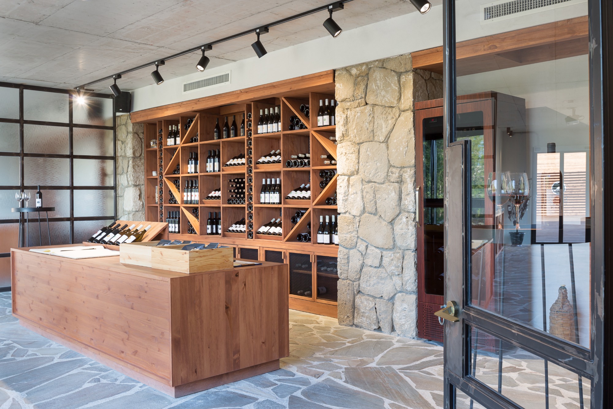 Wine bottles and tasting room at a vineyard in Northern Cyprus