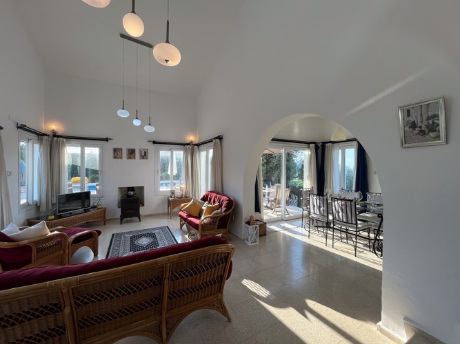 Bright open-plan living room at Villa Zeytin