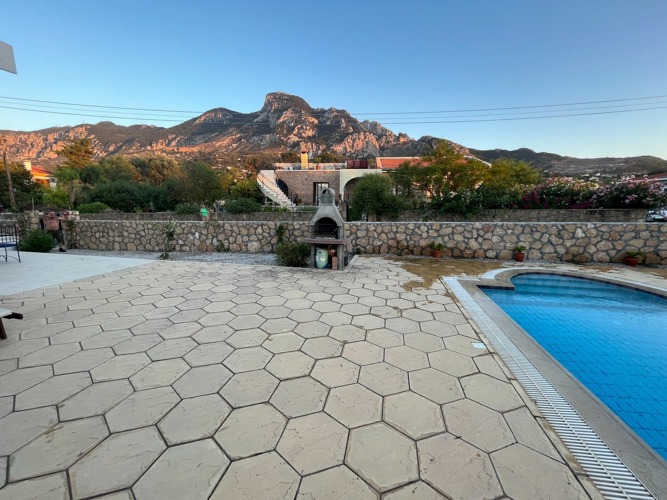 Private pool terrace with mountain views at Villa Zeytin