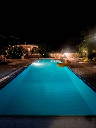 Villa Zeytin private pool illuminated at night