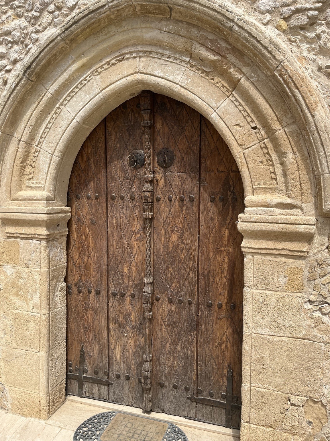 Carved wooden church doorway in Koru&ccedil;am Kormakitis