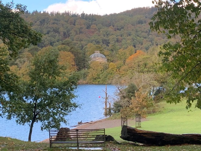 Belle Isle Windermere Lake District bench view lake