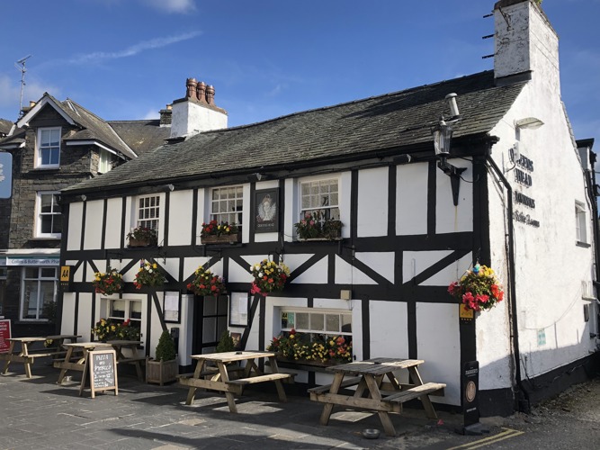 Queens Head Hawkshead Lake District village pub pretty peaceful