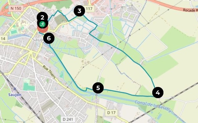 Boucle : Saujon, Charente Maritime Boucle cycliste Saujon, 6,1 km, difficulté débutant, durée 1h17, découverte de Saujon à vélo