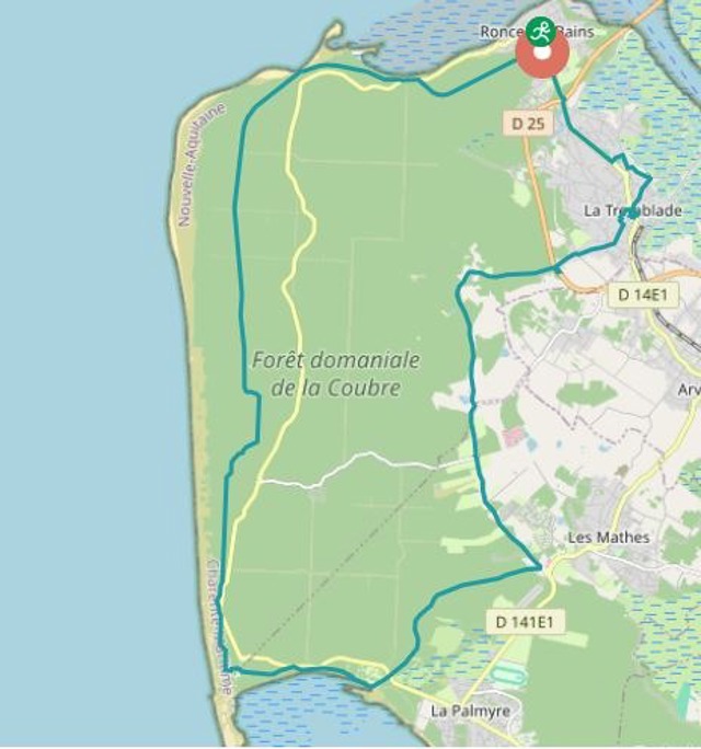 Le Tour - La Forêt de la Coubre, Charente Maritime Boucle cycliste Le Tour - La Forêt de la Coubre, 35,7 km, difficulté débutant, durée 2h32, à travers la forêt de la Coubre